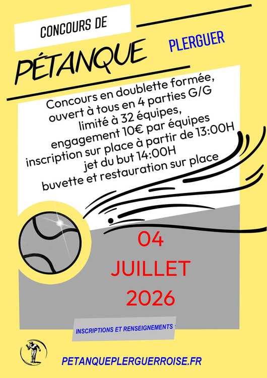Concours en Doublette le 4 juillet 2026 - Plerguer - 35540