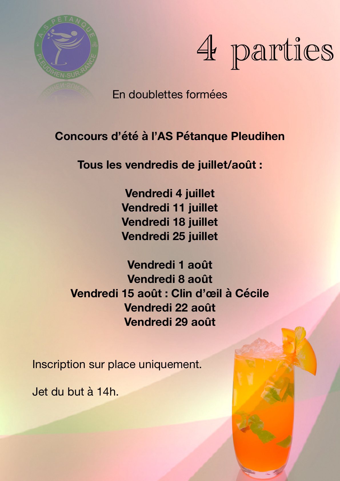 Concours en Doublette le 22 août 2025 - Pleudihen-sur-Rance - 22690