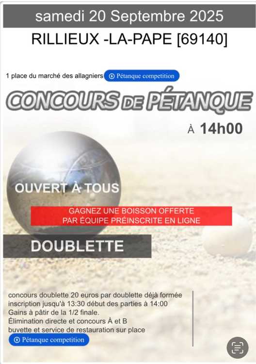 Concours de pétanque Ouvert à tous - Rillieux-la-Pape