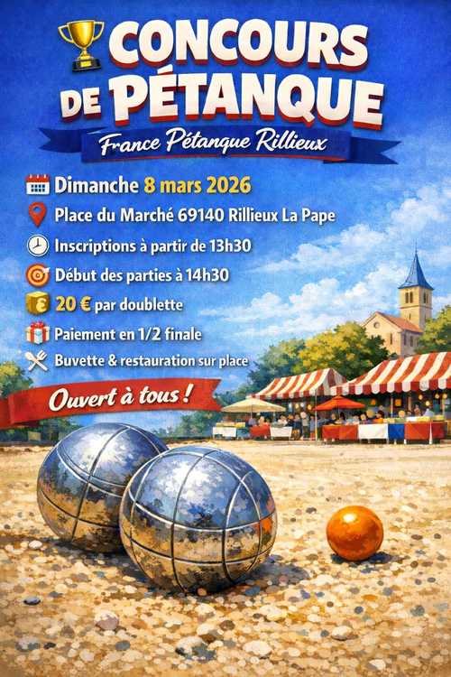 Concours en Doublette le 8 mars 2026 - Rillieux-la-Pape - 69140