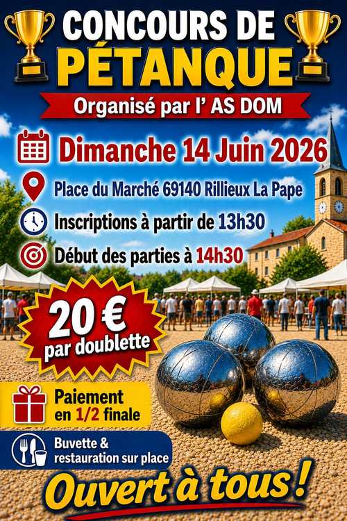Concours en Doublette le 14 juin 2026 - Rillieux-la-Pape - 69140
