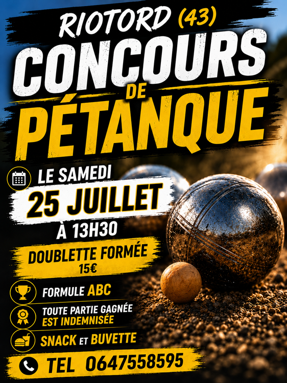 Concours en Doublette le 25 juillet 2026 - Riotord - 43220