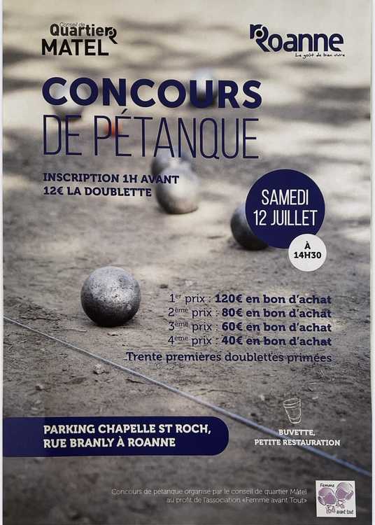 Concours en Doublette le 12 juillet 2025 - Roanne - 42300
