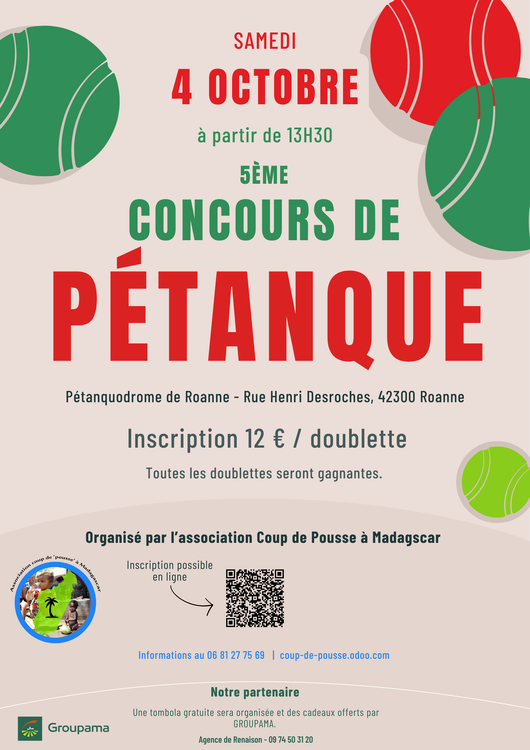 Concours en Doublette le 4 octobre 2025 - Roanne - 42300