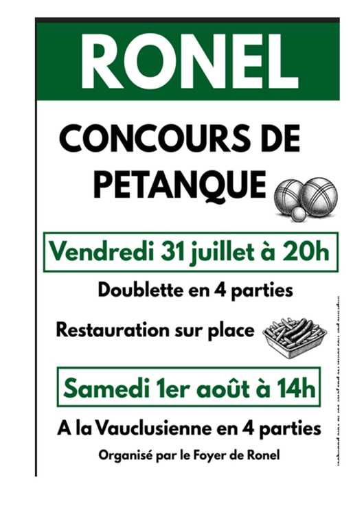Concours en Doublette le 1 août 2026 - Ronel - 81120