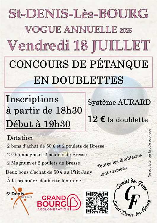 Concours en Doublette le 18 juillet 2025 - Saint-Denis-lès-Bourg - 01000