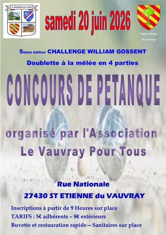 Concours en Doublette le 20 juin 2026 - Saint-Étienne-du-Vauvray - 27430