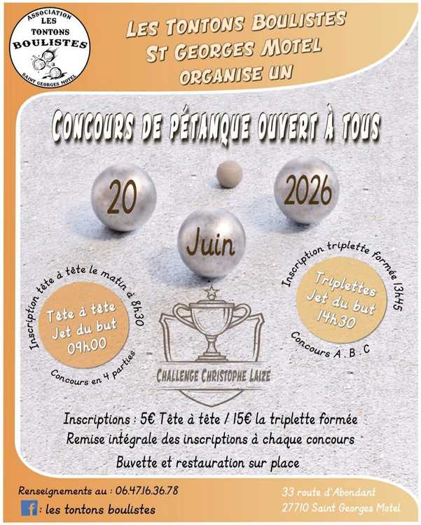 Concours en Triplette le 20 juin 2026 - Saint-Georges-Motel - 27710