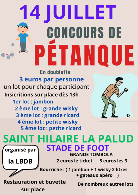Concours en Doublette le 14 juillet 2025 - Saint-Hilaire-la-Palud - 79210