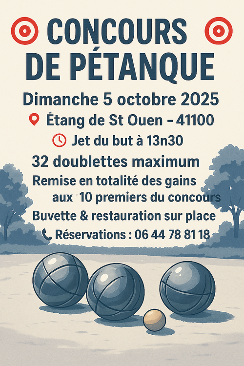 Concours en Doublette le 5 octobre 2025 - Saint-Ouen - 41100