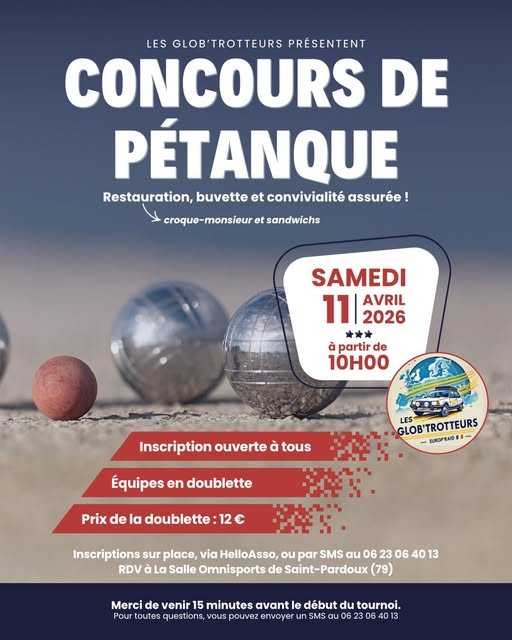 Concours en Doublette le 11 avril 2026 - Saint-Pardoux - 79310