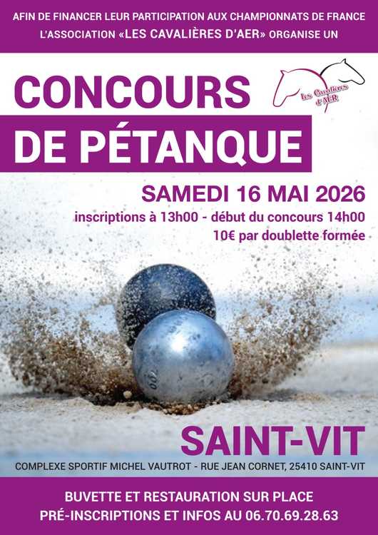 Concours en Doublette le 16 mai 2026 - Saint-Vit - 25410
