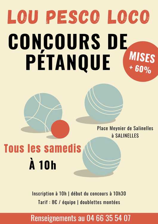 Concours en Doublette le 11 octobre 2025 - Salinelles - 30250