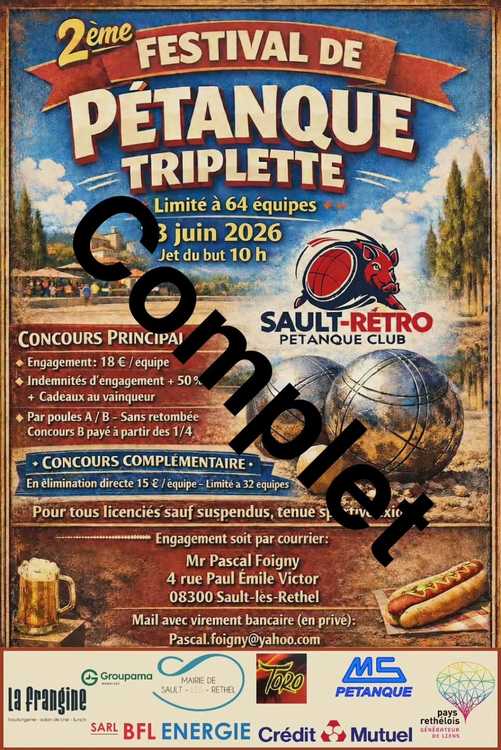 Concours en Triplette le 13 juin 2026 - Lieu à définir (08) - 00000