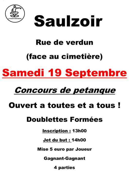 Concours en Doublette le 19 septembre 2026 - Saulzoir - 59227