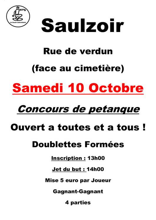 Concours en Doublette le 10 octobre 2026 - Saulzoir - 59227