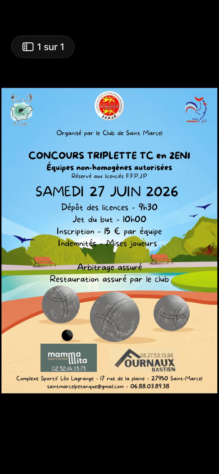 Concours en Triplette le 27 juin 2026 - Lieu à définir (27) - 00000