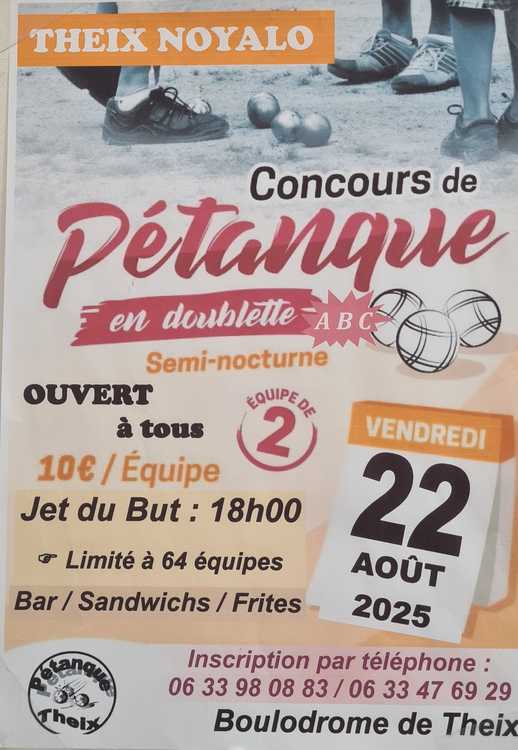 Concours en Doublette le 22 août 2025 - Theix - 56450