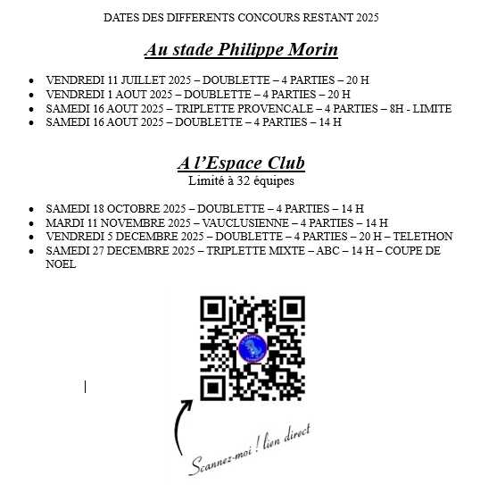 Concours en Triplette le 16 août 2025 - Thouars - 79100