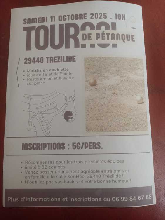 Concours en Doublette le 11 octobre 2025 - Trézilidé - 29440