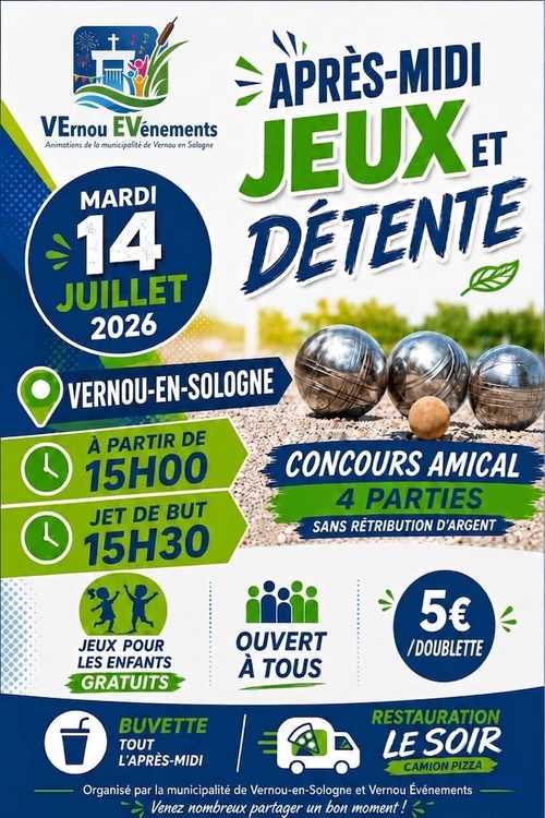 Concours en Doublette le 14 juillet 2026 - Vernou-en-Sologne - 41230