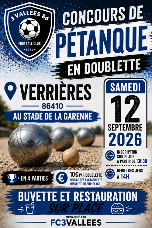 Concours en Doublette le 12 septembre 2026 - Verrières - 86410