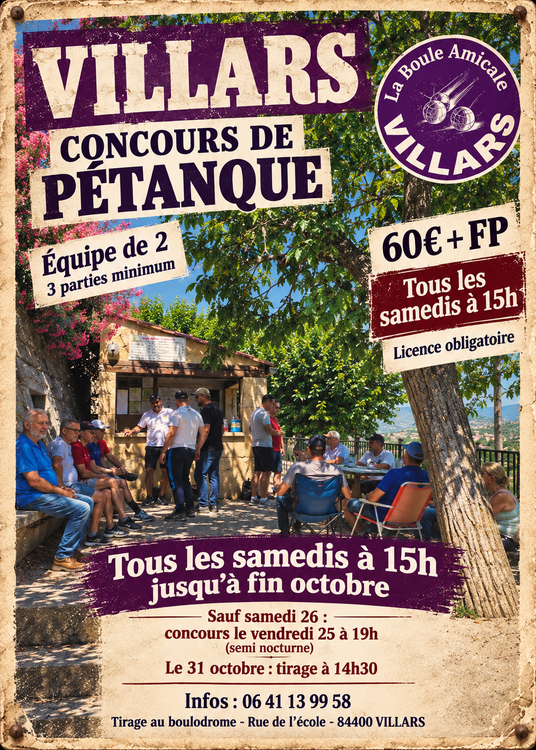 Concours en Doublette le 19 septembre 2026 - Villars - 84400