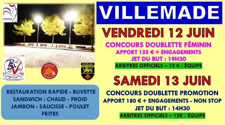Concours en Doublette le 13 juin 2026 - Lieu à définir (82) - 00000
