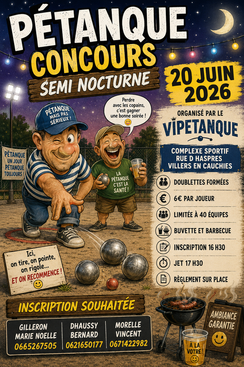 Concours en Doublette le 20 juin 2026 - Villers-en-Cauchies - 59188