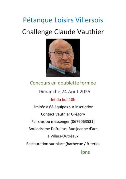 Concours en Doublette le 24 août 2025 - Villers-Outréaux - 59142