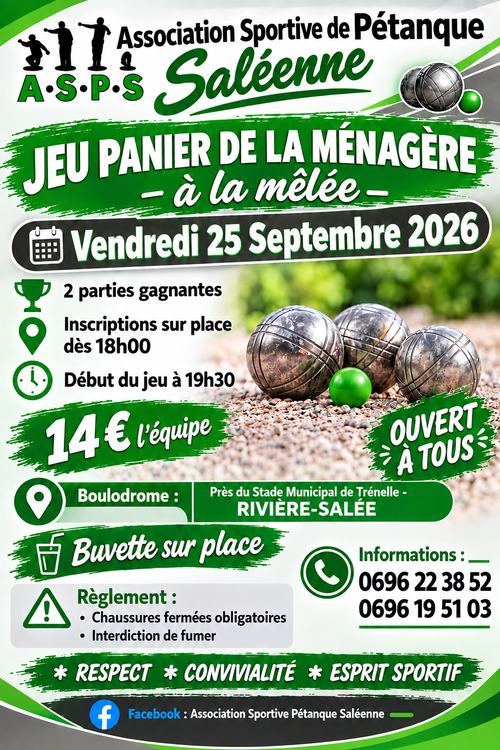 Cagnotte "à la mêlée" - Evènement du club de pétanque ASSOCIATION SPORTIVE DE PETANQUE SALEENNE ( A.S.P.S)