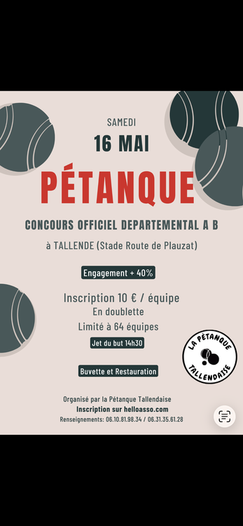 Concours officiel départemental - Evènement du club de pétanque La pétanque tallendaise