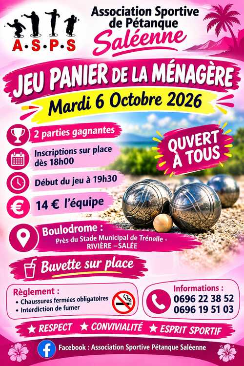 Le rendez-vous du mardi - Evènement du club de pétanque ASSOCIATION SPORTIVE DE PETANQUE SALEENNE ( A.S.P.S)