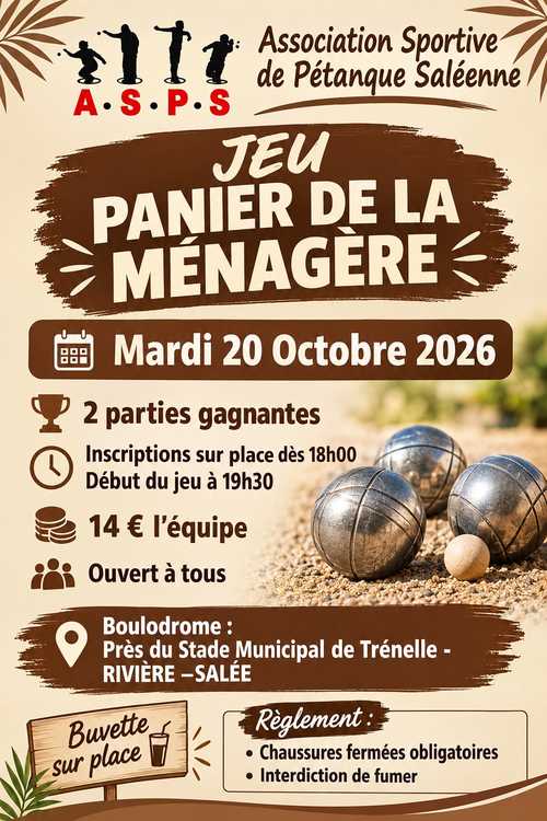 Le rendez-vous du mardi - Evènement du club de pétanque ASSOCIATION SPORTIVE DE PETANQUE SALEENNE ( A.S.P.S)