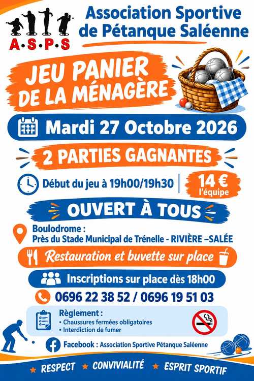 Le rendez-vous du mardi - Evènement du club de pétanque ASSOCIATION SPORTIVE DE PETANQUE SALEENNE ( A.S.P.S)
