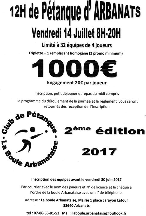 les douzes heures 2eme éditions - Evènement du club de pétanque la boule arbanastaise