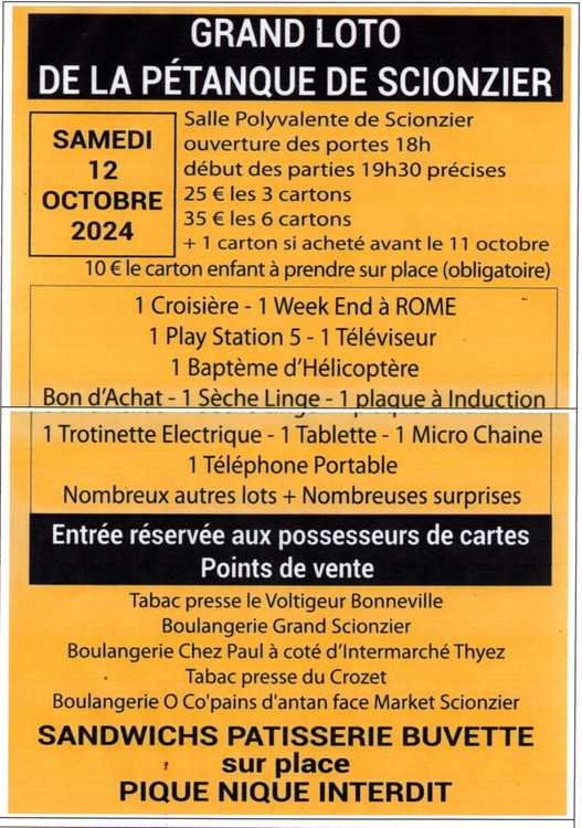 LOTO 2024 SCIONZIER PETANQUE - Evènement du club de pétanque SCIONZIER PETANQUE